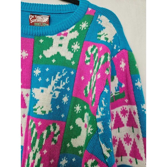 Party Sweater Dec. 25th Christmas Sweater XL Retro 90s Holiday Snowflake Reindee - Picture 2 of 6